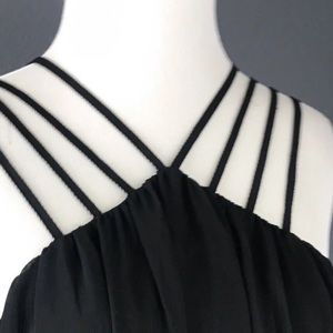 Tobi “Running Late” Triangle Bodice Strappy Mini-Dress in Black size Small